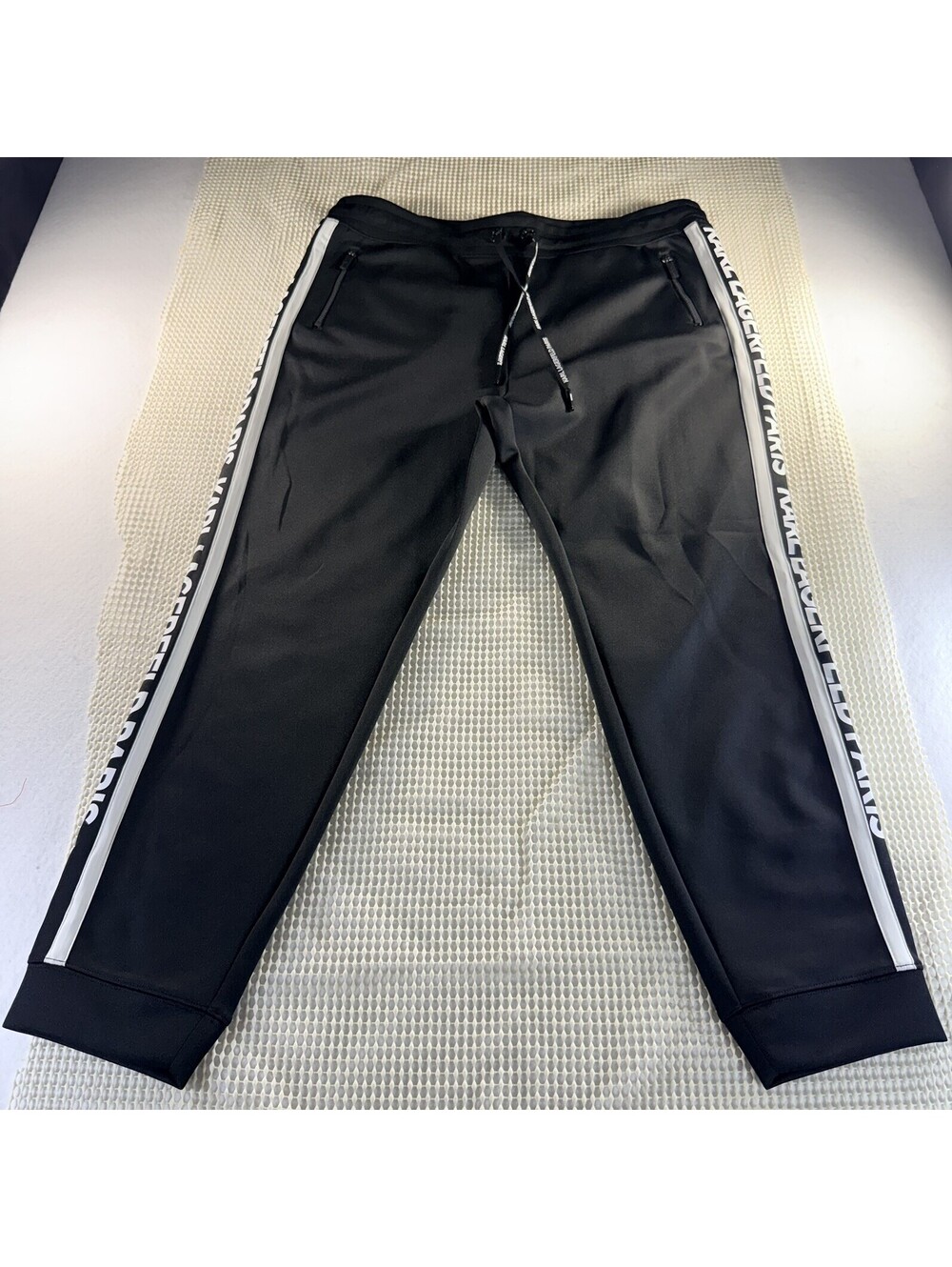 Karl Lagerfeld Paris women’s Black Track Jogger Pants Side Logo Size XL NWT
